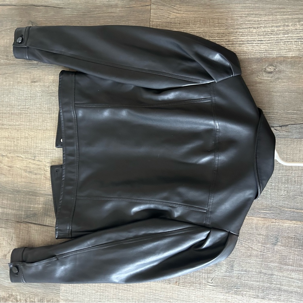 Express Black Lightweight Pleather Jacket With Pu… - image 2